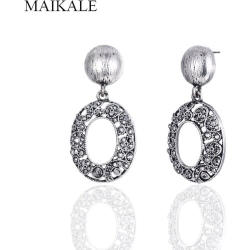 MAIKALE New Retro Dangle Big Zinc Alloy Drop Earrings Hanging Rhinestone Earrings for Women Jewelry High Quality Brincos Gifts