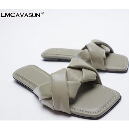 LMCAVASUN Dsigner Womens shoes 2021 New Summer Women sandals Leather Weaving design Flat sandals