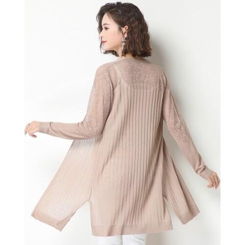 2021 New Women Out Knitwear Summer Spring Lady See Through Long Sleeve Thin Hollow Knit Outwear Korean Fashion Cotton Cardigan