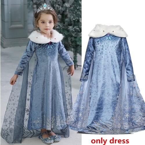 Winter Dress Little Girl Warm Fur Collar Snowflake Printed Christmas Long Sleeves Girls Clothes Children Clothing Princess Dress
