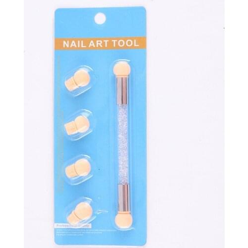 1x Nail Art Gradient Brush Pen Painting Drawing Pen With 4 Replace Sponge Heads Double End Rhinestone Handle Manicure Tool
