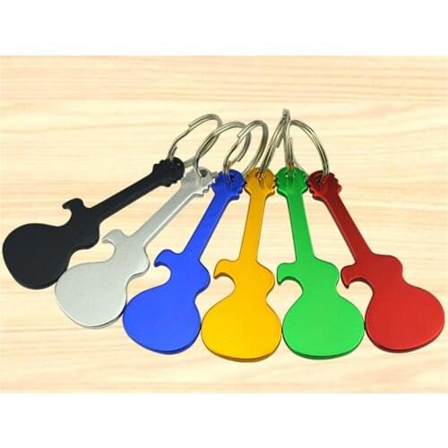120pcs/lot Fast shipping Guitar Shaped Bottle Opener Keychain Metal Key Ring Bottle Opener can custom logo