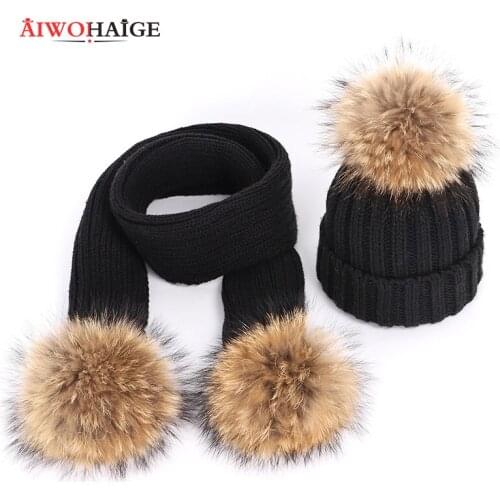 2019new 2 Pieces childrens winter hat hats for girls bonnet enfant childs hat winter hat for girls with fur pom pom kids scarf