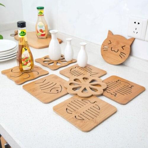 2pcs/lot Various Lovely Shapes Wooden Dining Table Placemats Pot Cup Mat Heat Insulation Kitchen Accessories Decoration Home B32