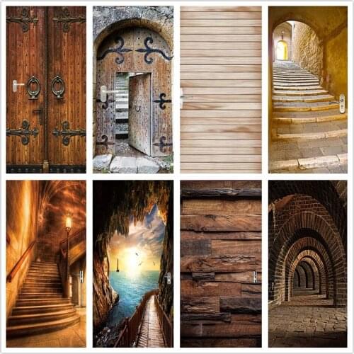 3D Door Sticker Wood Adhesive Waterproof Wallpaper for Doors Living Room Bedroom Poster DIY Mural Decals Home Decor deursticker