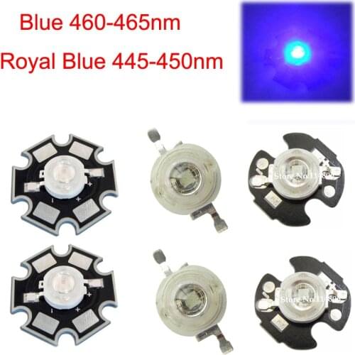 5 10 20 50 100pcs 1w 30mil 3w 45mil Royal Blue 445nm Blue 460nm LED Bulb Plant Grow Light Lamp With 20mm Or 16mm Plates