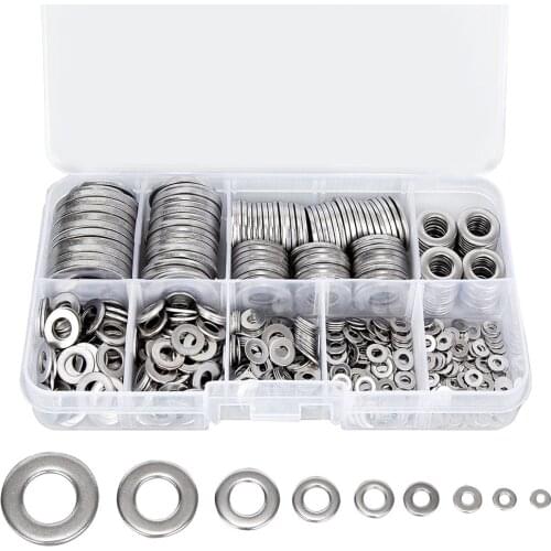 580PCS/Box Stainless Steel M2 M2.5 M3 M4 M5 M6 M8 M10 M12 Flat Washers Kit Gaskets Assortment Kit
