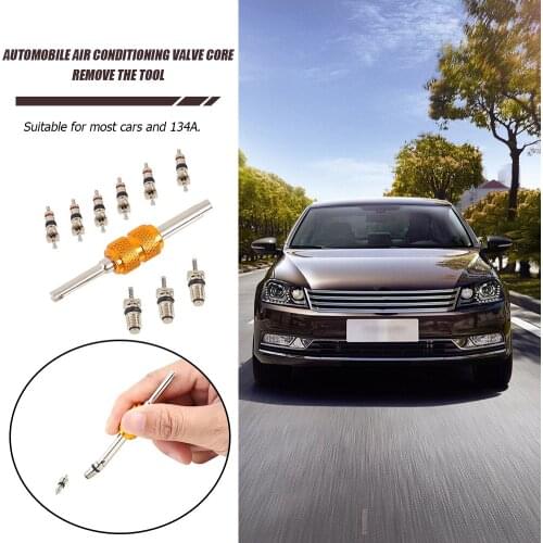 9pcs A/C Air Conditioning Valve Cores R-134a Car with Remover Installer Tool Outdoor Anti-resistance Repairing Parts