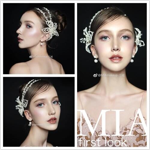 2018 European and American Handmade Hair Accessories Pearl Headband Hair Band White Headdress