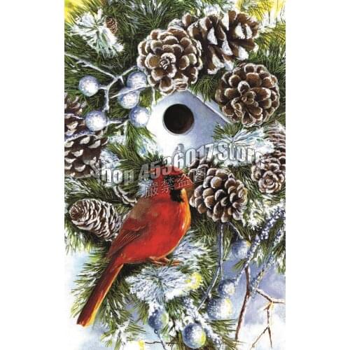 5D DIY Diamond Painting Birds Winter Birdhouse snow Art Diamond Mosaic Full Square Diamond Embroidery Rhinestone Gift Christmas