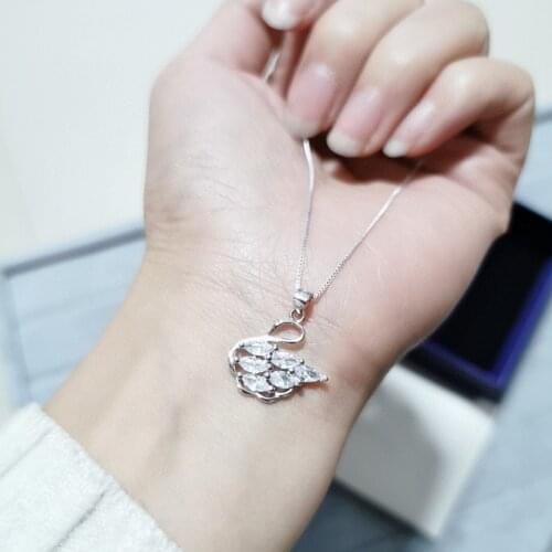 Whole Exquisite Real 925 Sterling Silver Exquisiteness Pendant Jewelry Necklace Cubic Crystal Goose Not Easy Fade Snake Chain