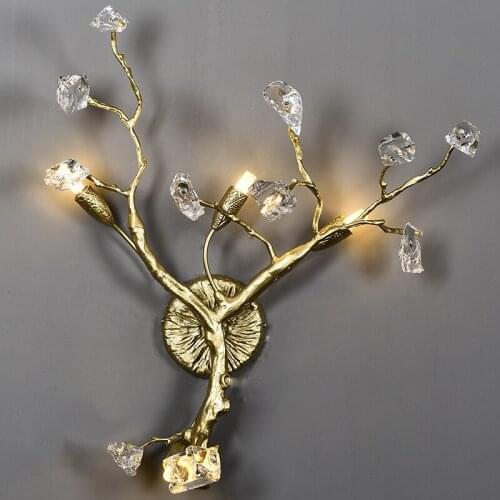 ODYSEN ART DECO Copper Crystal Wall Lamp Tree Branches Vintage Retro Indoor Decoration Villa Lobby Creative Living Room Light