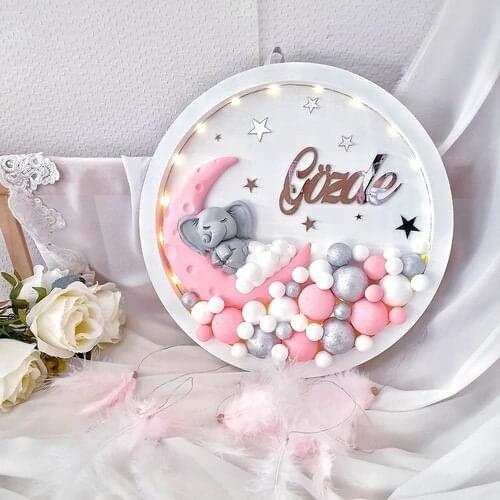 Per month Sleeping Elephant Luminous Wood Board Door Ornament