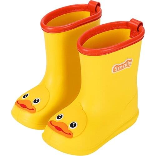 Cartoon Duck Bee Kids Rain Boots Lightweight EVA Waterproof Girls Rain Boots Toddler Boys Ankle Boot With Removable Plush Inside