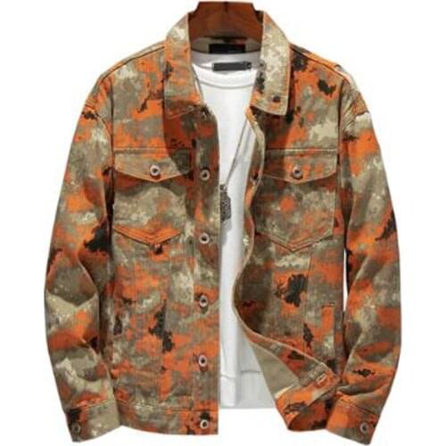New Mens Male Fashion Desert Camouflage Cargo Denim Jacket Loose Military Turn Down Collar Jean Coat Streetwear Outerwear K821