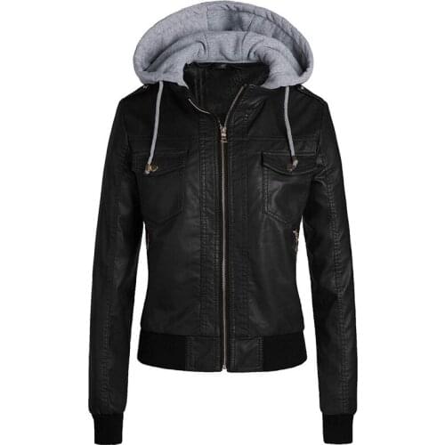 FMFSSOM Autumn Hooded Faux Soft Leather Jacket Women Splicing COTTON HAT Leather Coat Warm Hat Detachable Parker Winter Outwear