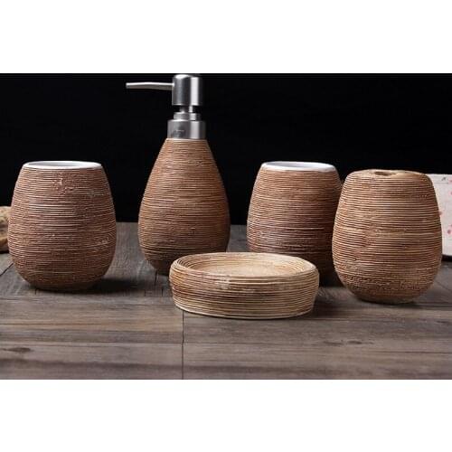 Hand Drawn Ceramic Sanitary Ware Five-piece Bathroom Supplies Set Washing Cup Set Washing Set Creative