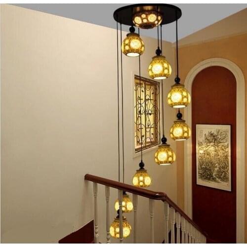 Chinese classical stone staircase long Pendant Lights villa staircase Jingdezhen ceramicPendant lamps rotary staircase