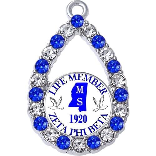 Double Nose blue crystal metal sticker 1920 zeta phi beta charm pendant for Greek life member service sorority necklace bracelet