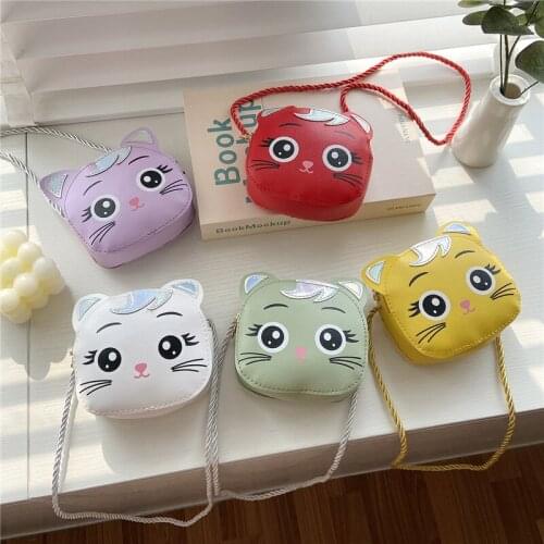 Fashion PU Leather Baby Girls Small Shoulder Bag Boys Kids Coin Purse Handbags Cute Cartoon Cat Childrens Mini Messenger Bags