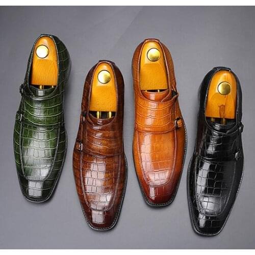 NEW Classic Crocodile Pattern Business Flat Shoes Men Designer Formal Dress Leather Shoes Mens Loafers Christmas Party Shoes 61