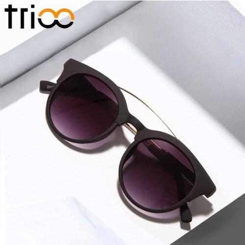 TRIOO Mens Sunglasses Unisex Round Retro Design Shades Matte Black Frame Lunette Eyewear New Trending Gradient Sun Glasses