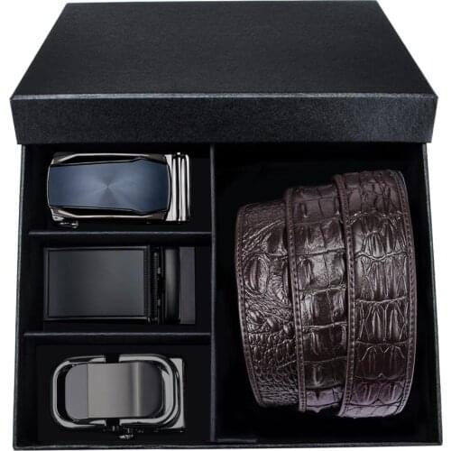 Barry.Wang 3pkhf-13 Mens Belts 3pcs Automatic buckle 110cm-130cm Genuine Cowskin Leather Waisband Male Business Belt For Men