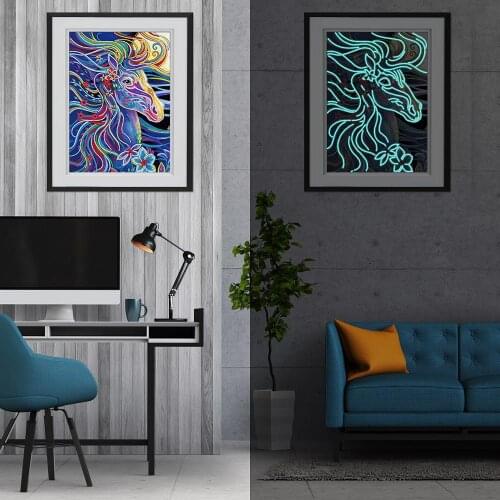New Night Light Luminous Diamond Painting Horse Kits Handmade Needlework DIY Diamond Embroidery Animal Mosaic Rhinestone Picture