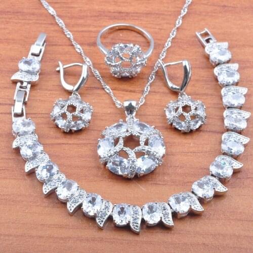 Luxury White Zirconia Jewelry Sets Wedding Set Christmas Gift Silver Color Earrings And Necklace Rings Bracelet Set JS0444