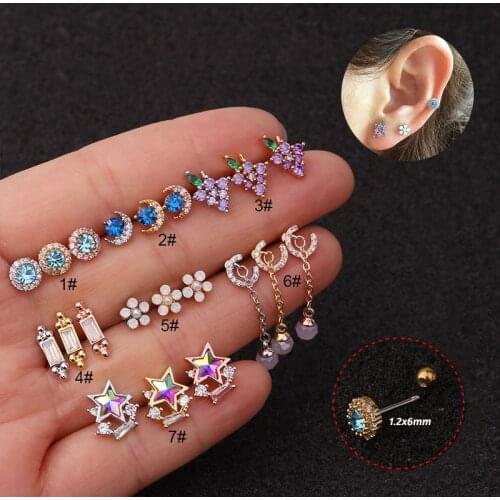 New Moon Zircon Earring Piercing Screw Steel Earring Tragus Piercing Jewelry
