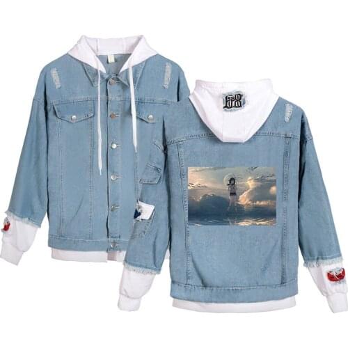 New France Style Mens Distressed Destroyed summer girl print Skull Biker Blue Denim Jacket Size harajuku XXS-4XL