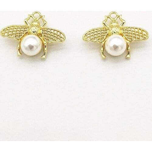 New Arrival! 16x22mm 100pcs Imitation pearl Bee Shape Charm for Handmade Earrings make DIY Parts,Jewelry Accessories Findings