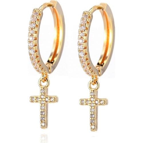 New Fashion Cute Cross Earrings Top Quality Cz Crystal cross hoop Earrings For Women Korean Wedding Jewellery
