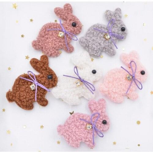 Wholesale 60Pcs 6CM Teddy Plush Pads Patches Rabbit with Bow Rhinestone Applique for DIY Clothes Hat Scarf Decor Accessories G08
