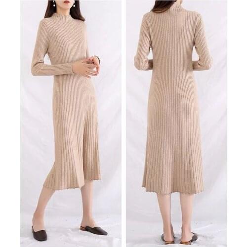 Autumn and Winter Mid-Collar Knitted Dress Bottoming Early Autumn Womens Clothing 2020 Mid-Length Womens Long Sweater Dress