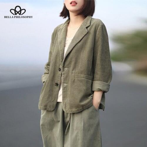 HStar Autumn Women Blazer Jacket Vintage Corduroy Female Loose Blazer Street Wear Lady Single Breasted Blazer Outwear