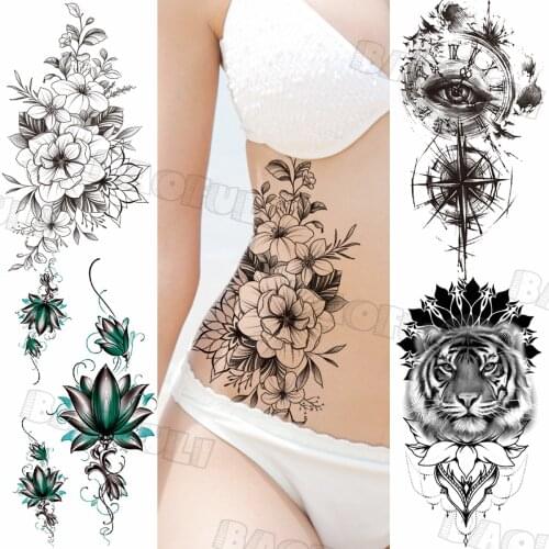 Sexy Dahlia Lily Flower Temporary Tattoos For Women Adult Henna Tiger Pendant Fake Tattoo Waterproof Body Art Tatoo Thigh
