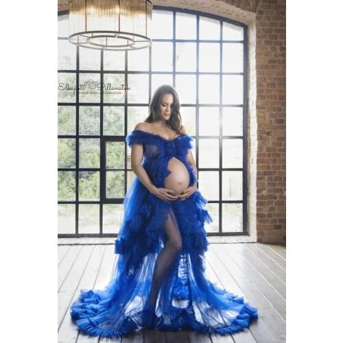 Sexy Maternity Bathrobe Short Sleeve Tulle Floor Length Pajamas For Photo Shoot Dress Party Wedding Pregnant Women Nightgowns