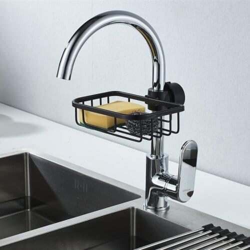 Bathroom Shelf Black Aluminum Shower Storage Basket Rack Adjustable Faucet Drainage Shelf Black Kitchen Sundries Storage Rack