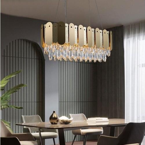 Luster crystal chandelier stainless steel LED rectangular living room lamp luxury crystal decorative lamps