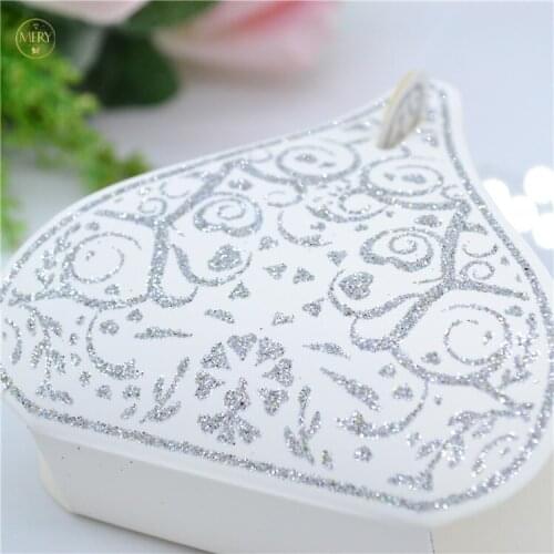 Luxury laser cut white wedding favor box with shiny powder
