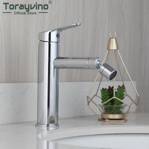 Torayvino Chrome Bathroom Faucet Deck Mounted Basin Sink Single Handle Faucets 360 Swivel Spout Hot And Cold Mixer Water Tap