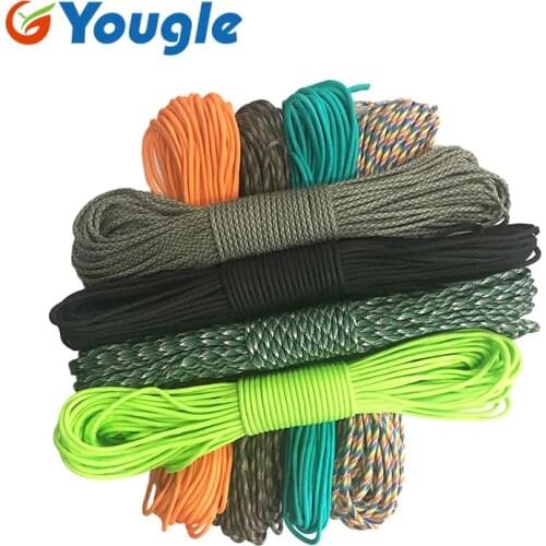 YOUGLE 4mm 550 Paracord Parachute Cord Lanyard Tent Rope Guyline Mil Spec Type III 7 Strand Core 50-100 FT Survival Wholesale