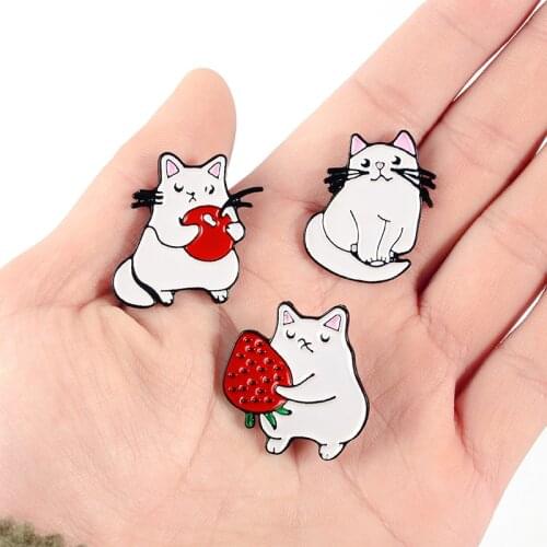 Cats daily life Pins Jewelry fruit toys Strawberry Cherry Cute Brooches Lovely Animals Pets Pins Badges Gifts for Friends kids