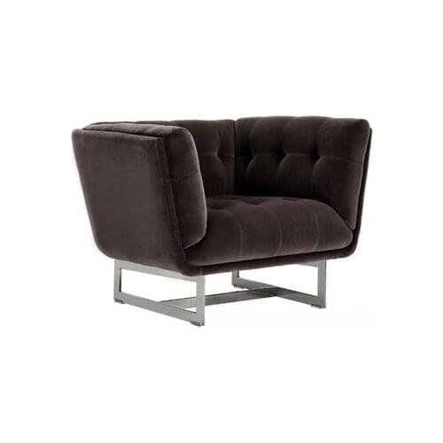 ChinaFurniture processing and production factory modern light luxury velvet single sofa with stainless steel foot