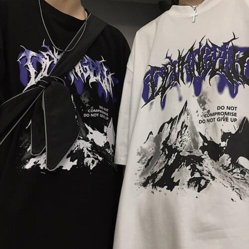 Women T-Shirts Harajuku Plus Size Gothic Print Tops Punk Clothes Vintage Dropshipping Streetwear Anime Black Y2K Short Sleeve