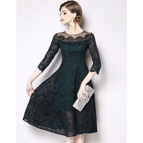 Women Dresses 2021 Autumn Hot Sale Solid Fashion Lace Dress A-Line Casual Slim Sexy Office Elegant Party Dresses