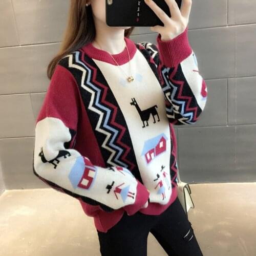 Womens Sweater Knitted Pullover Sweaters 2019 Autumn Winter Women Loose Deer Christmas Sweater