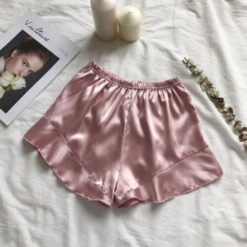 2019 female summer satin casual safety shorts sexy simple ruffled shorts pants elastic waist soft color sleep shorts can be worn