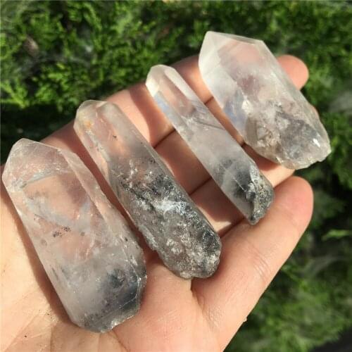4pcs Natural transparent quartz crystal gem black mirage meditation reiki healing chakra crystal wand obelisk